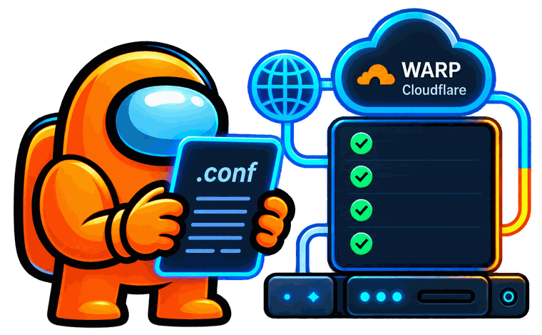 An astronaut with a .conf file connecting to Cloudflare WARP